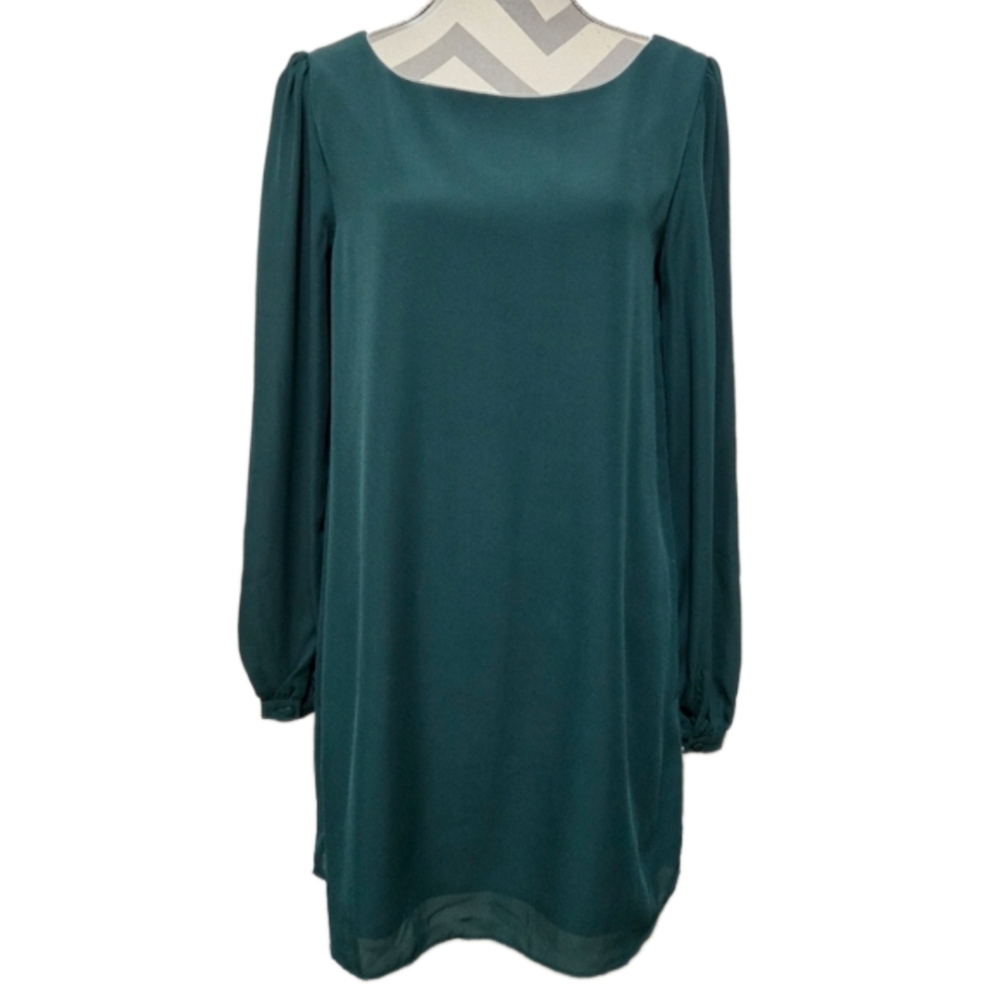 Lulus Status Update Green Long Sleeve Shift Dress Size Medium